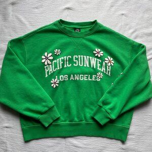Pacific Sunwear Los Angeles Green Flower Crewneck Women's Size Small PacSun